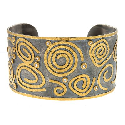 Silver Cuff w/ 24KT & Diamonds 34mm